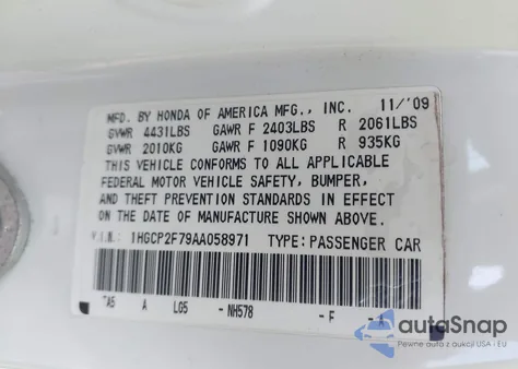 2010 Honda Accord 2.4 Ex from USA, damaged, VIN 1HGCP2F79AA058971